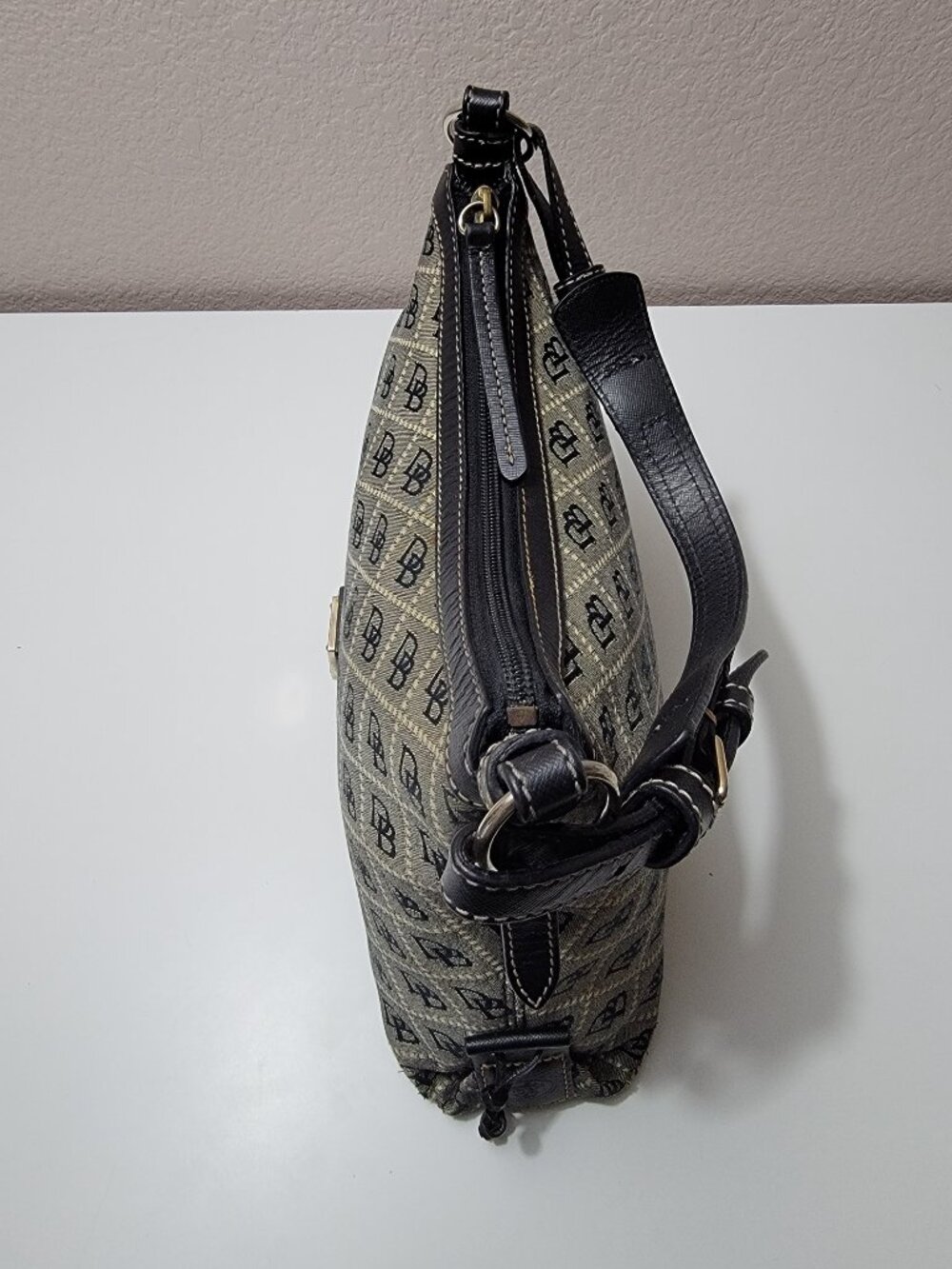 Dooney & Bourke Signature DB Monogram Jacquard Hobo Shoulder Bag Black Gray - Picture 5 of 13